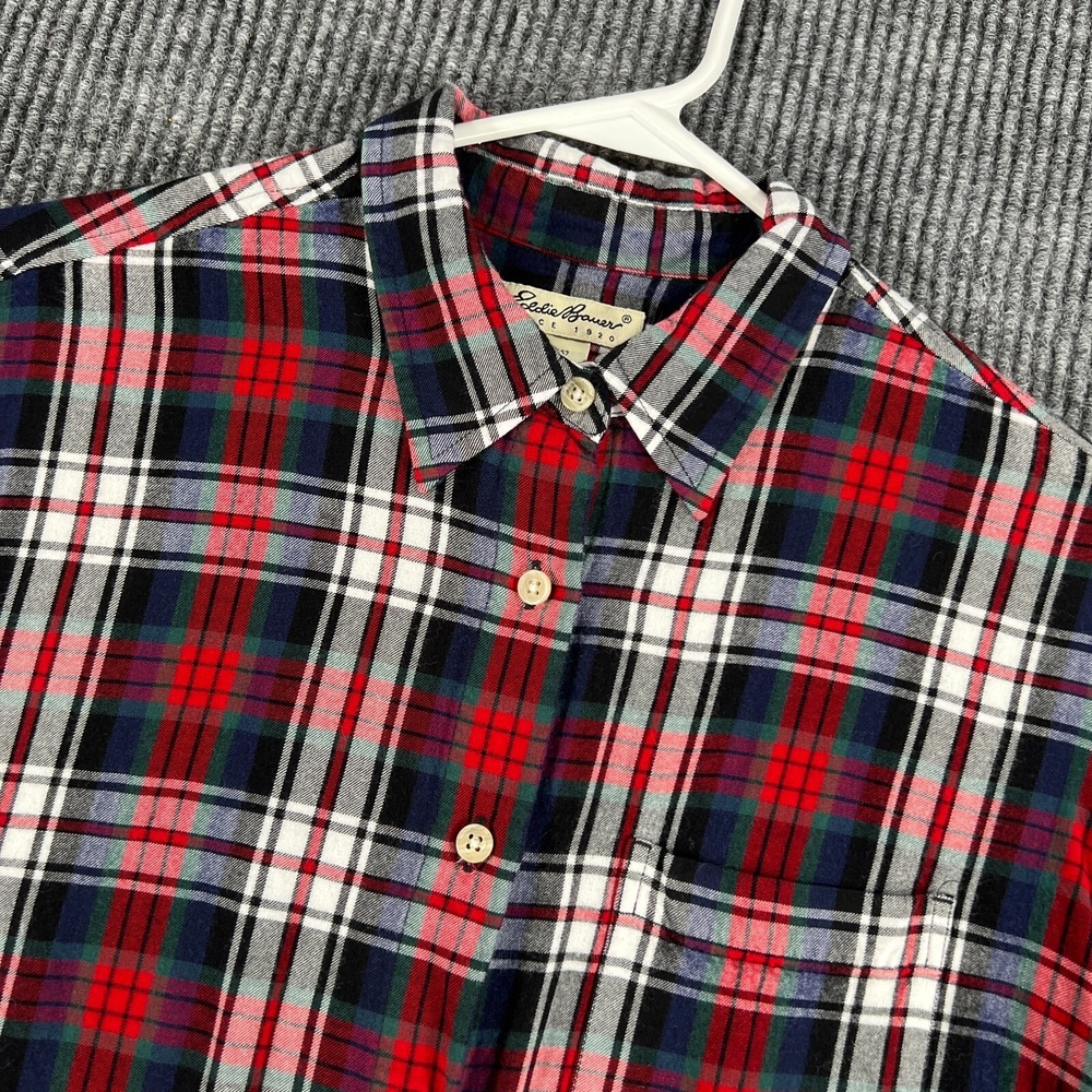 Eddie Bauer Shirt Womens Medium Red Plaid Long Sleeve Button Up Casual Dress